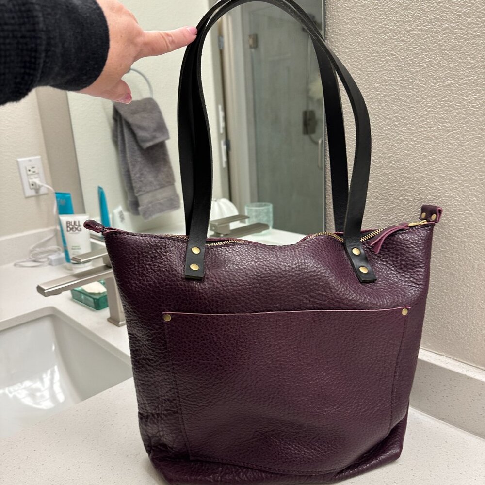 Portland Leather Goods Medium Tote - Plum with Black Handles, never used - Picture 2 of 6